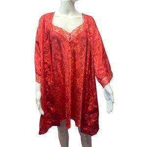 90s y2& Sopre Lingerie Robe and dress Shiny Satin lace Trim Sz Small Tie Waist